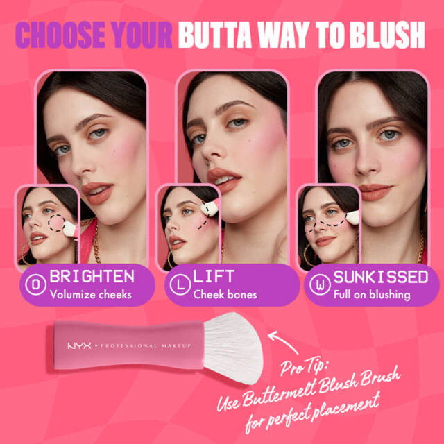 How to wear NYX Buttermelt Powder Blush with the Buttermelt Blush Brush, using the LOW method