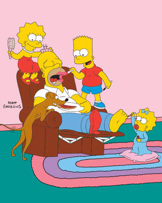 The simpsons kids applying makeup on Homer