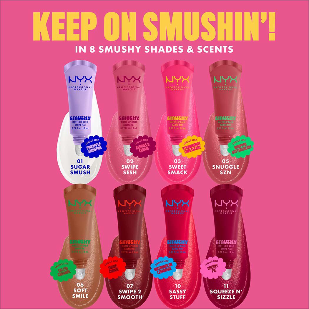 NYX Smushy Matte Lip Balm all shades and scents collection