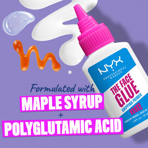 NYX Face Glue Primer formulated with maple syrup for extra grip and polyglutamic acid for hydration