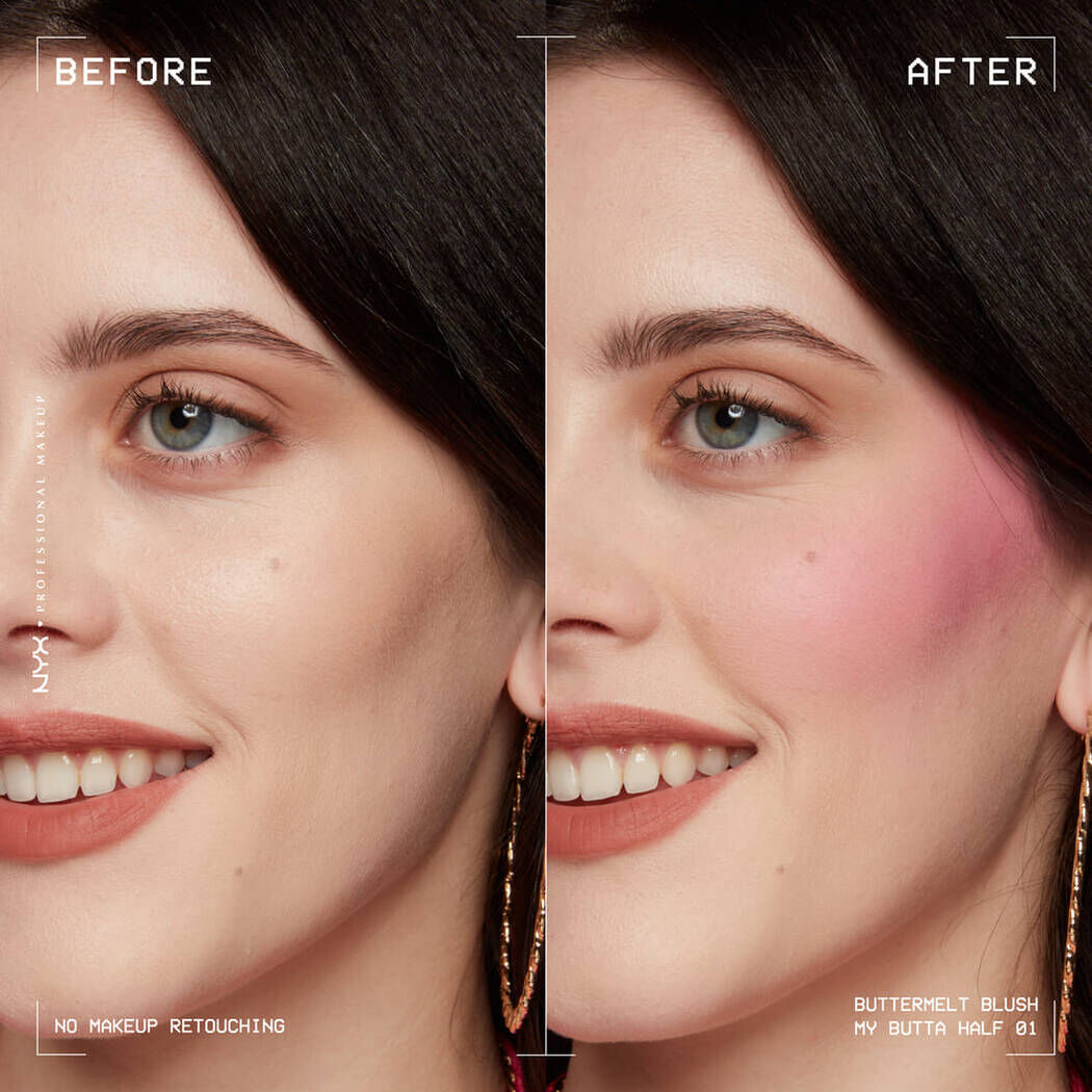 Buttermelt Blush in My Butta Half 01 applied on pale skin