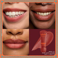 Grid of lip macros with balm in sheer and tinted shades, displayed on various skin tones of NYX Professional Makeup Holiday Smushy Kit of Smushy Matte Lip Balm in shade 07 Swipe 2 Smooth.